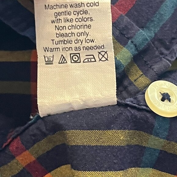 J. Crew Factory men's holiday buttondown shirt navy plaid large cotton - Picture 9 of 9